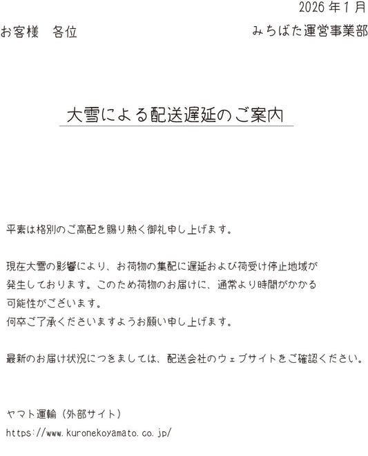 大雪による配送遅延のご案内